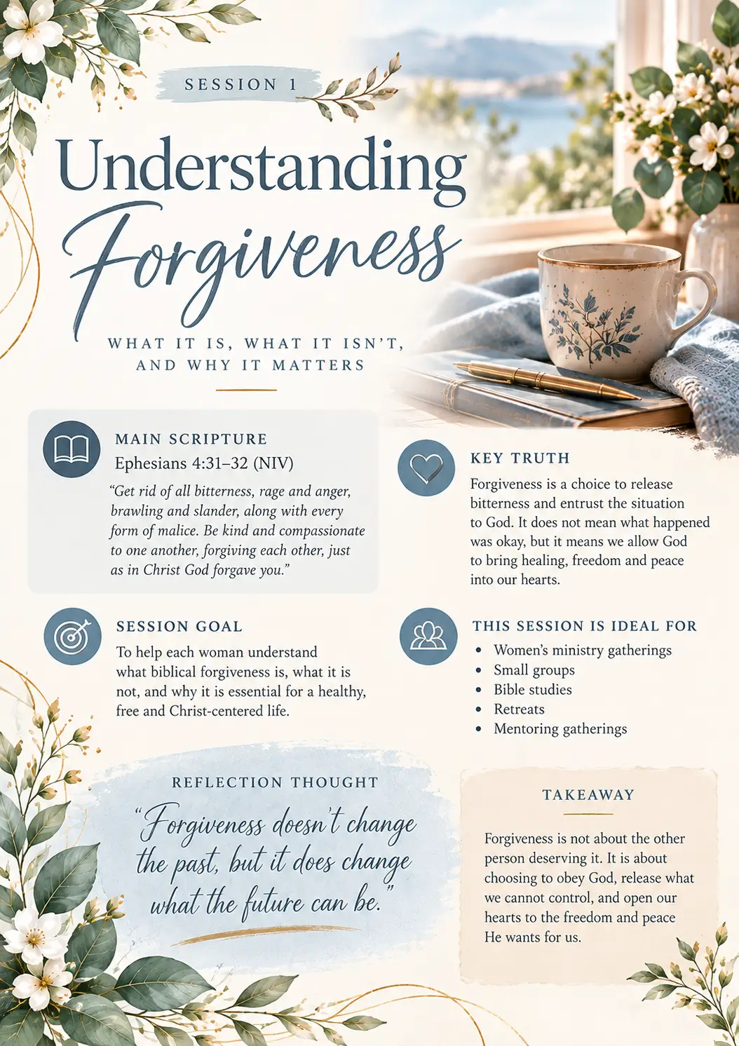 Session overview page for Understanding Forgiveness, with main Scripture, key truth, session goal and takeaway
