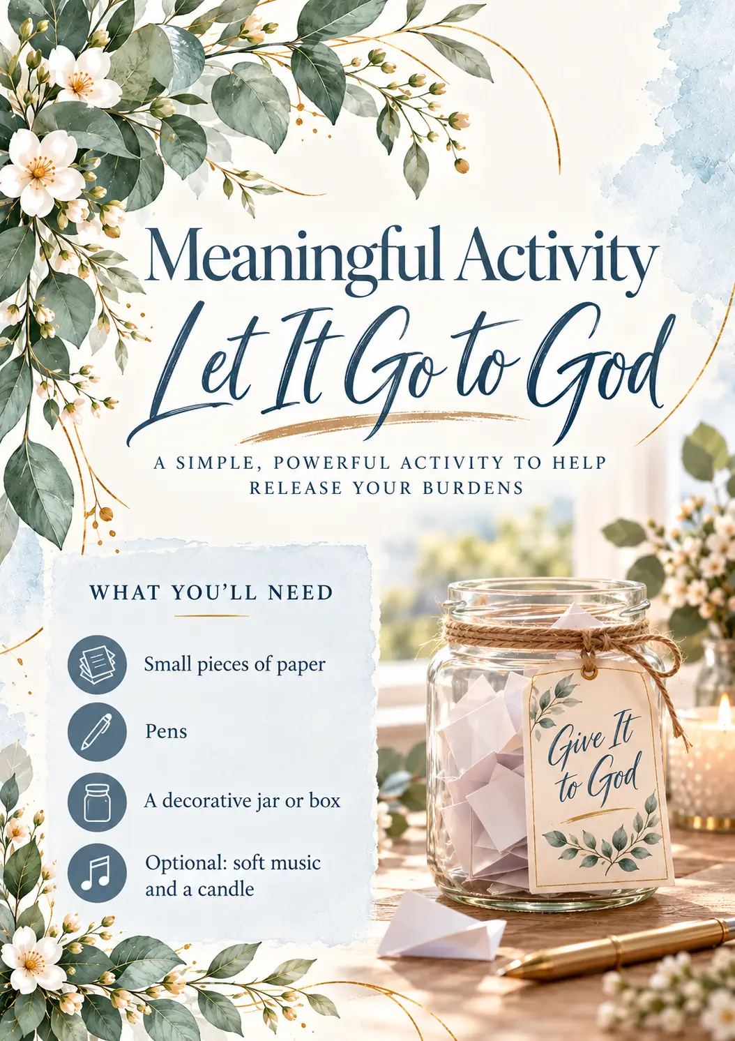 Meaningful Activity page titled Let It Go to God, listing the simple supplies needed
