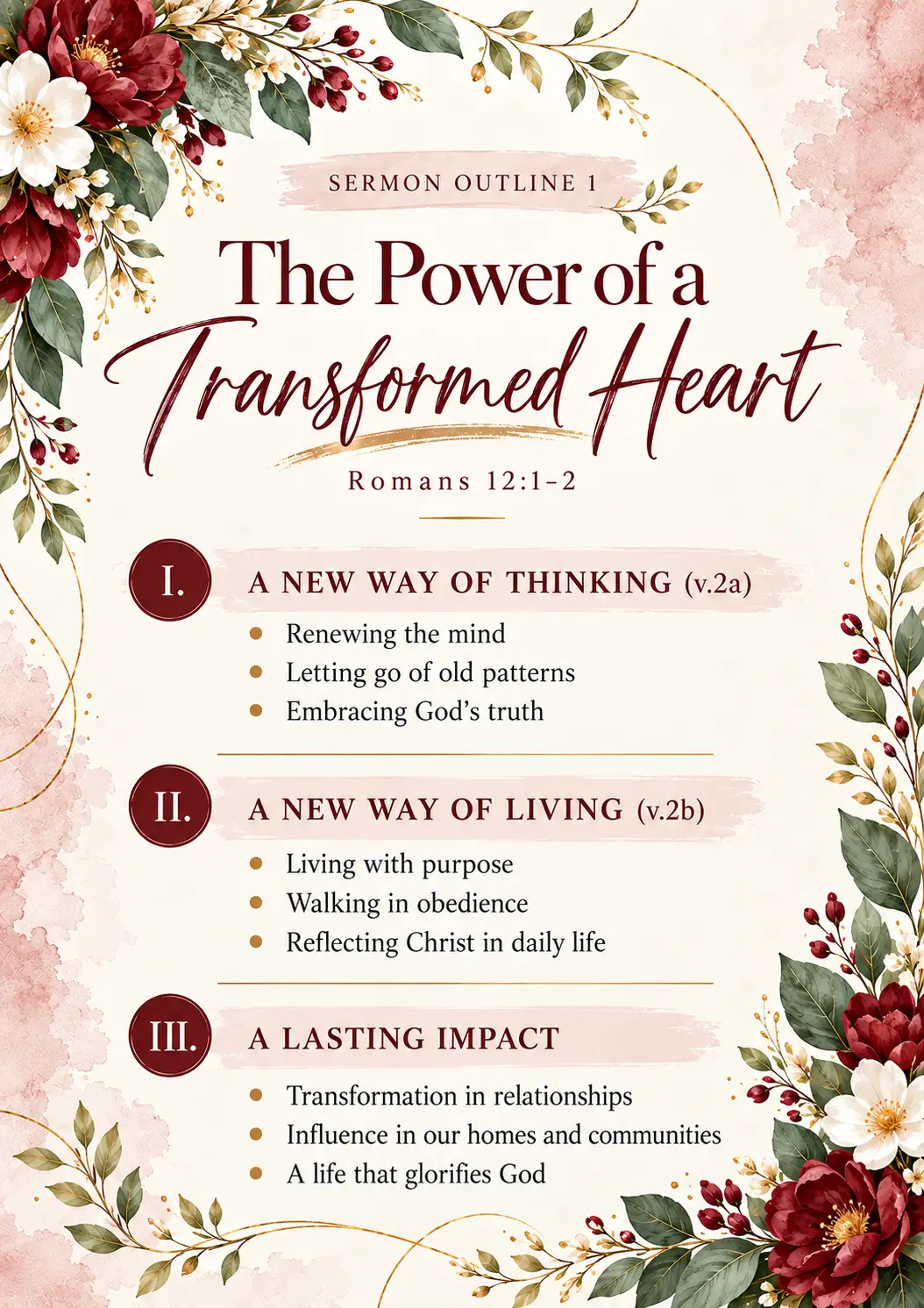 Sermon Outline 1: The Power of a Transformed Heart, based on Romans 12:1–2